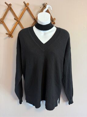 ALLUDE Black Cashmere Choker V-Neck Cutout Sweater M